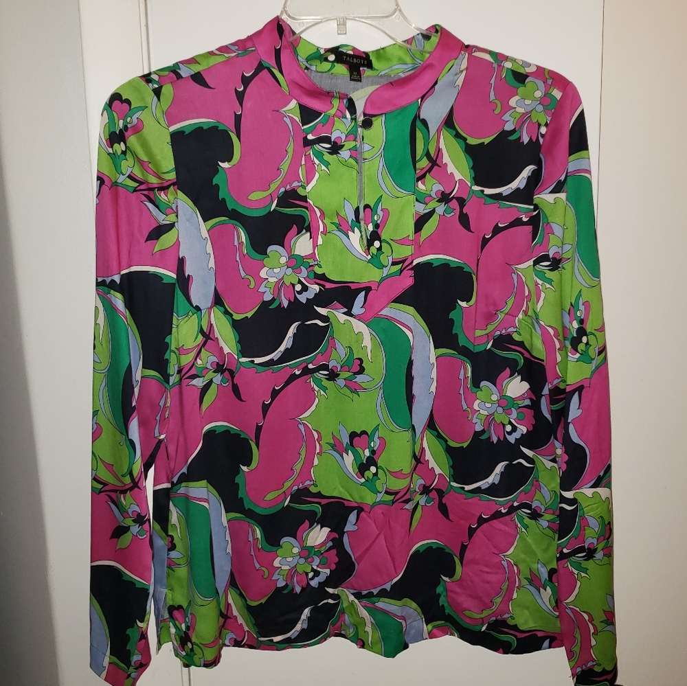 Talbots 12 Nehru Button Collar Multicolored Floral - image 5